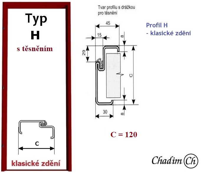 Ocelová zárubeň pro běžné zdění - typ H d.t. - profil 120