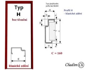 Ocelová zárubeň pro běžné zdění - typ H - profil 160