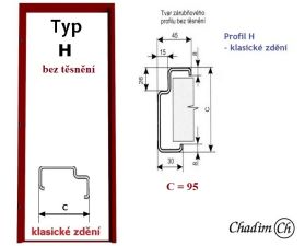 Ocelová zárubeň pro běžné zdění - typ H - profil 95
