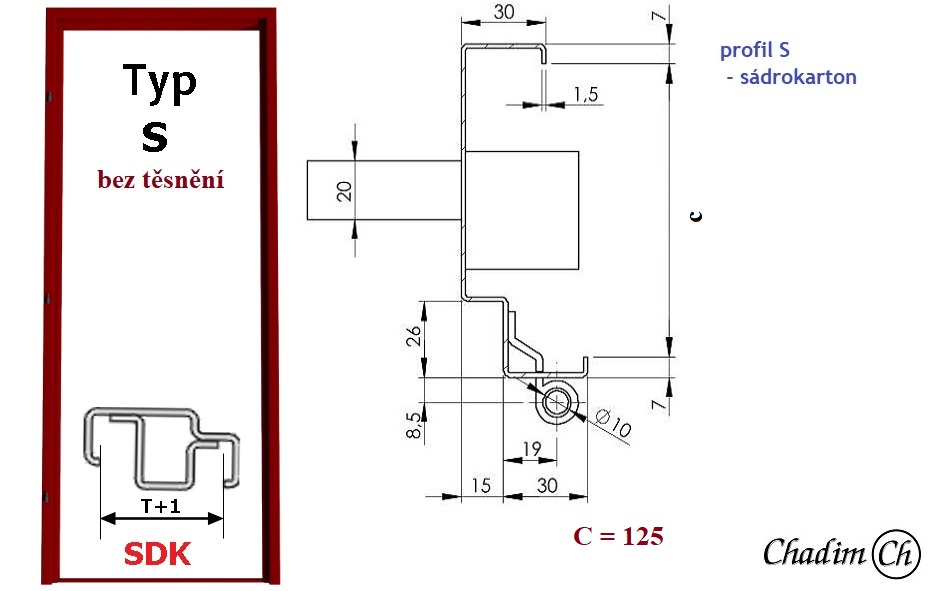 Ocelová zárubeň pro přesné zdění - typ S - profil 125